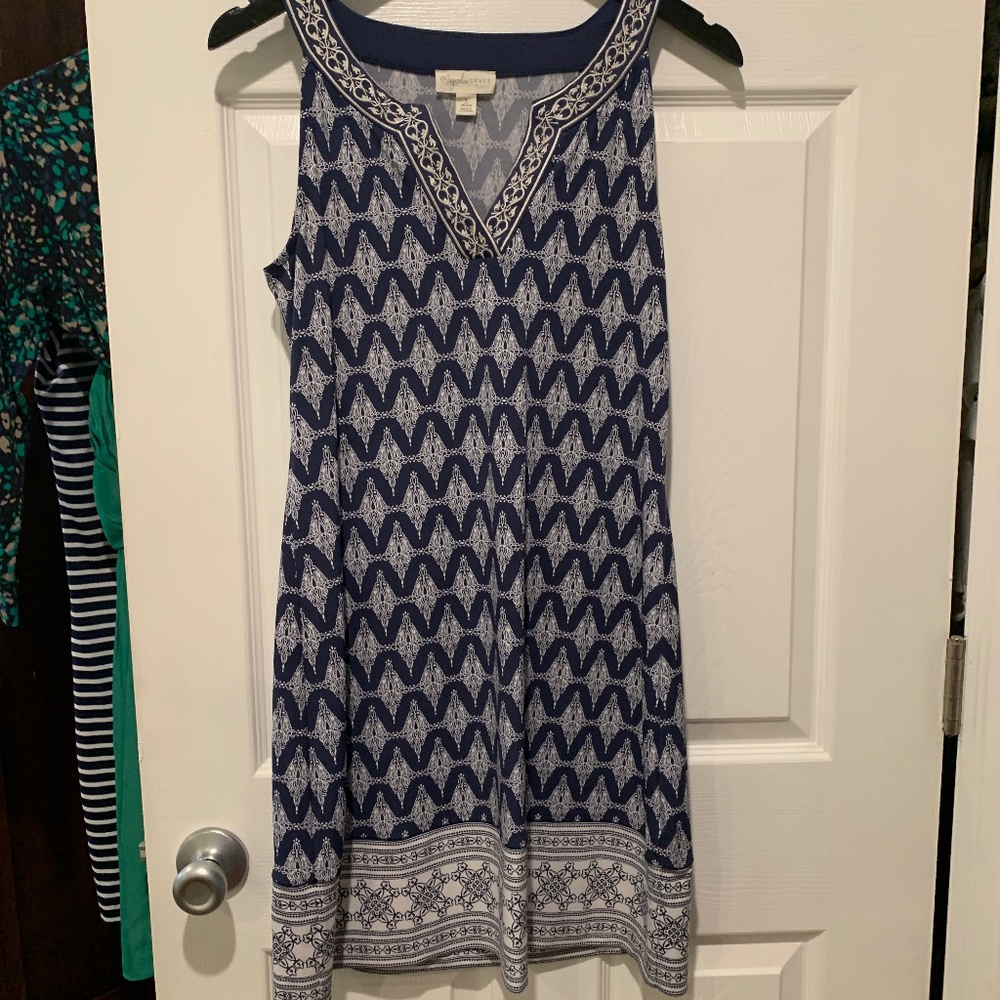 Embroidered Hem Dress Navy main image 1